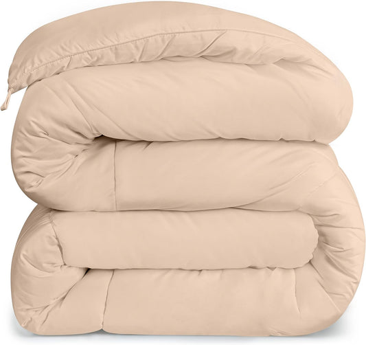 All Season 250 GSM Comforter - Plush Siliconized Fiberfill Comforter King Size - Box Stitched (King/Cal King, Beige)