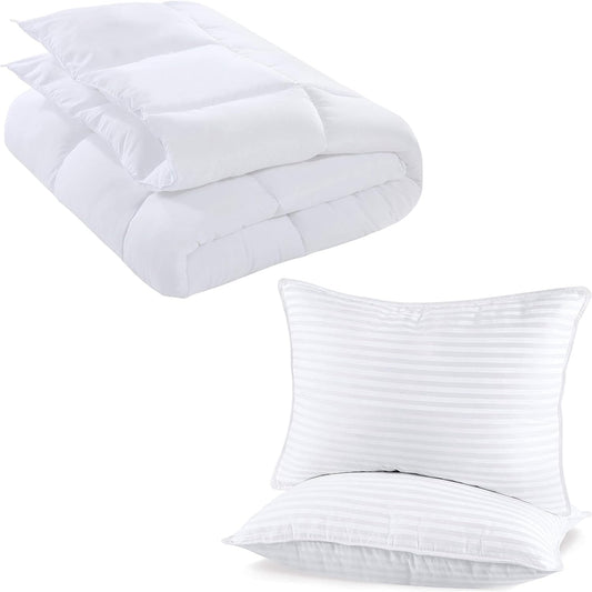 1 All Season Queen Comforter Duvet Insert with 2 Pack Queen Bed Pillows for Sleeping