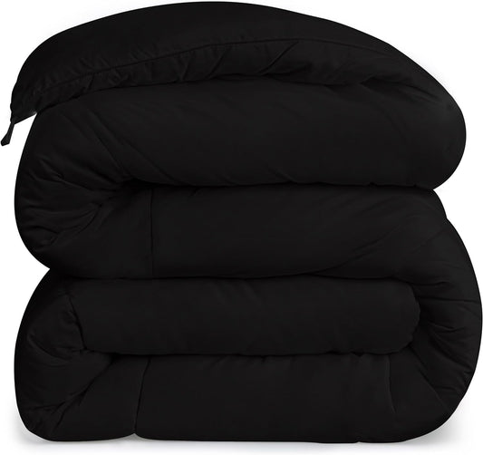 All Season 250 GSM Comforter - Plush Siliconized Fiberfill - Box Stitched (Twin/Twin XL, Black)