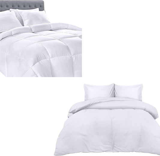 1 Comforter and 1 Duvet Cover Set (King, White)